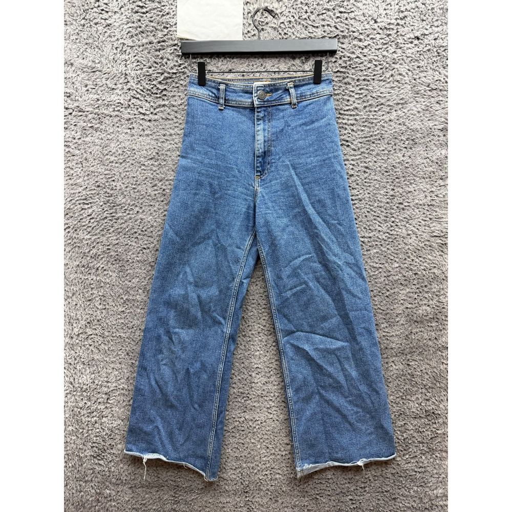 Zara High Rise Raw Hem Wide-Leg Denim Jeans Medium Wash Blue Womens Size 2